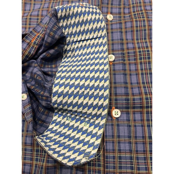 Robert Graham Shirt Mens XXL Colorful Purple Plaid Flip Cuff Embroidered - Picture 5 of 9